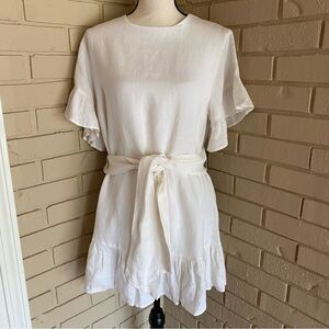 Urban Outfitters White Linen Mini Dress Size Small Preppy Boxy Babydoll Coastal
